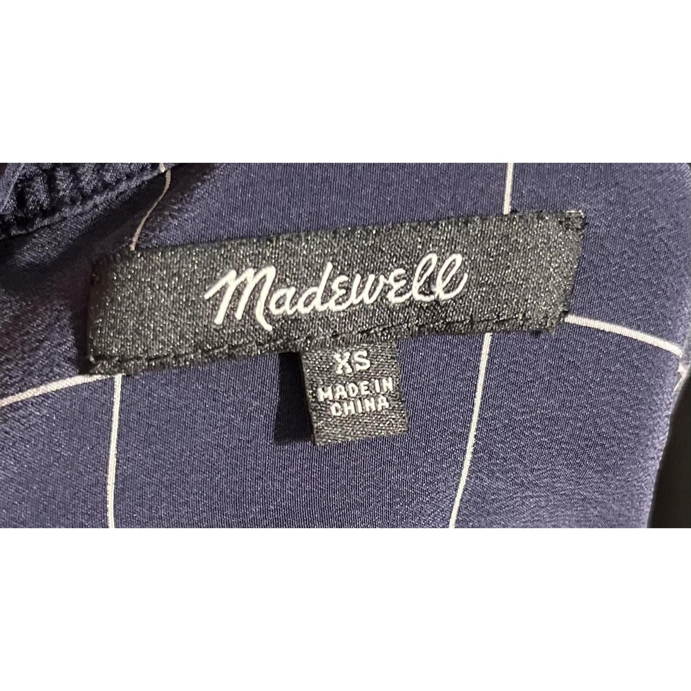 Madewell Shirt Womens XS Navy Windowpane Silk Lace-Up Long Sleeve Blouse Top - Picture 9 of 12